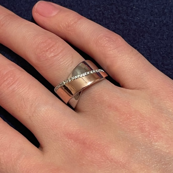 Fashion Two Tone 925 Silver Ring White Sapphire - Picture 3 of 3